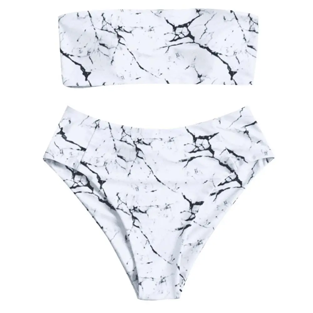 

Marble Print Sexy Two Pieces Bikini Swimsuit European And American Style Swimsuit White Color With Print Sexy Woman Swimwear