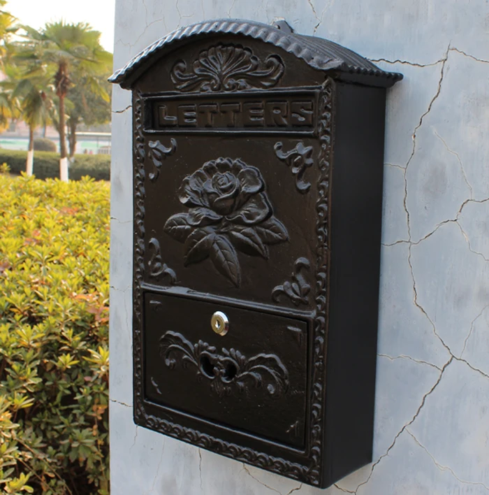 Cast Aluminum Flower Mailbox Embossed Trim Bronze Decorative Metal Garden Wall Mail Post Letters Box Postbox Outdoor Free Ship