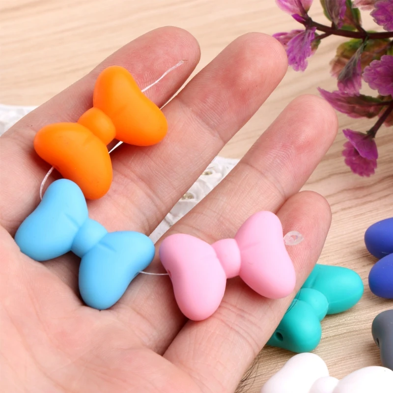 

5Pcs Bow Silicone Teething Bead DIY Chew Necklace Pendent Baby Teether Making