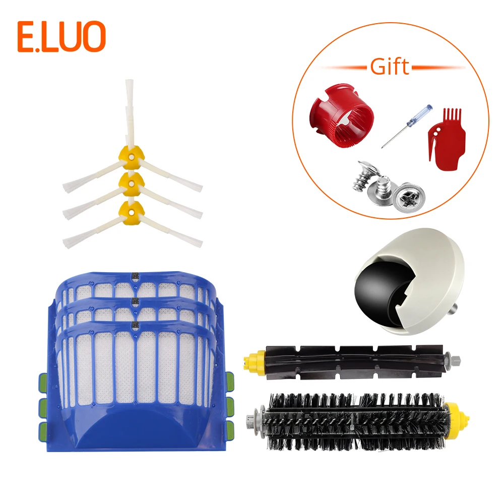 

E.LUO Bristle & Flexible Beater Brush+Aero Vac Filters+Side Brushes+Wheel Spare Parts for iRobot Roomba 500, 600 Series