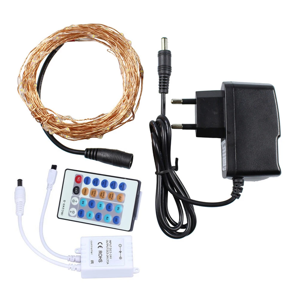 

10M 100led Copper Led String Light with12V1A Power Adapter with Remote Controller Waterproof Fairy Outdoor Xmas Decoration $