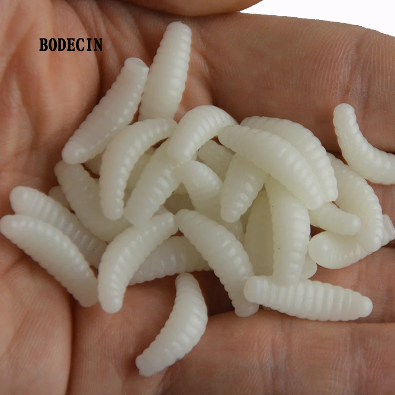 100PCS Set 2cm 0.3g Maggot Grub Soft Lure Baits smell Worms Fishing Lures For Fish Carp Tackle Bread Bug Bionic Grub Baits Trout (11)