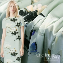 Магнолия цветок печатных стрейч шелк атлас Ткань печать 19 мм рубашка cheongsam Пользовательские Шелковые ткани Тяжелая шелковая ткань для платья