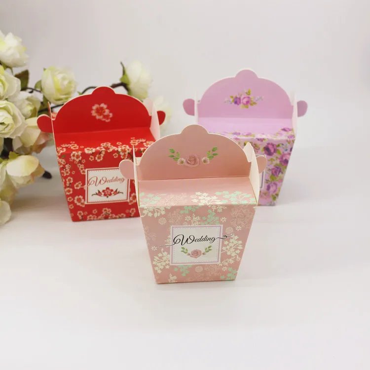 50pcs Pink Elegant Flower Wedding Candy Box Wedding Favors