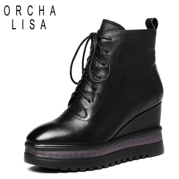 

ORCHA LISA Winter Women Ankle Boots Platform Wedge Heels Boots Female High Heels Autumn Boots Shoes Woman Botas Mujer J434