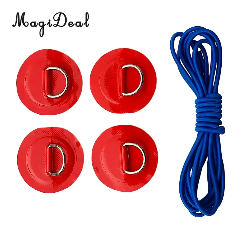 Set 4 Durable Strong Marine 316 Stainless Steel D-Ring Patch/Pad Shock Rope for PVC Inflatable Boat Kayak Fishing Raft Dinghy