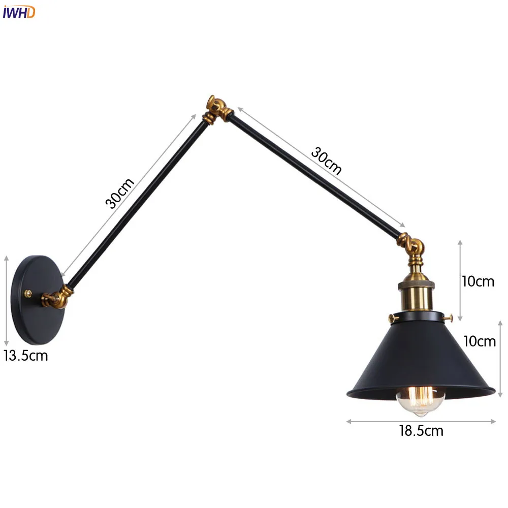 IWHD античный поворотный длинный настенный светильник светодиодный светильник для спальни железный металлический Лофт стиль промышленный настенный светильник в стиле ретро винтажное бра Эдисона