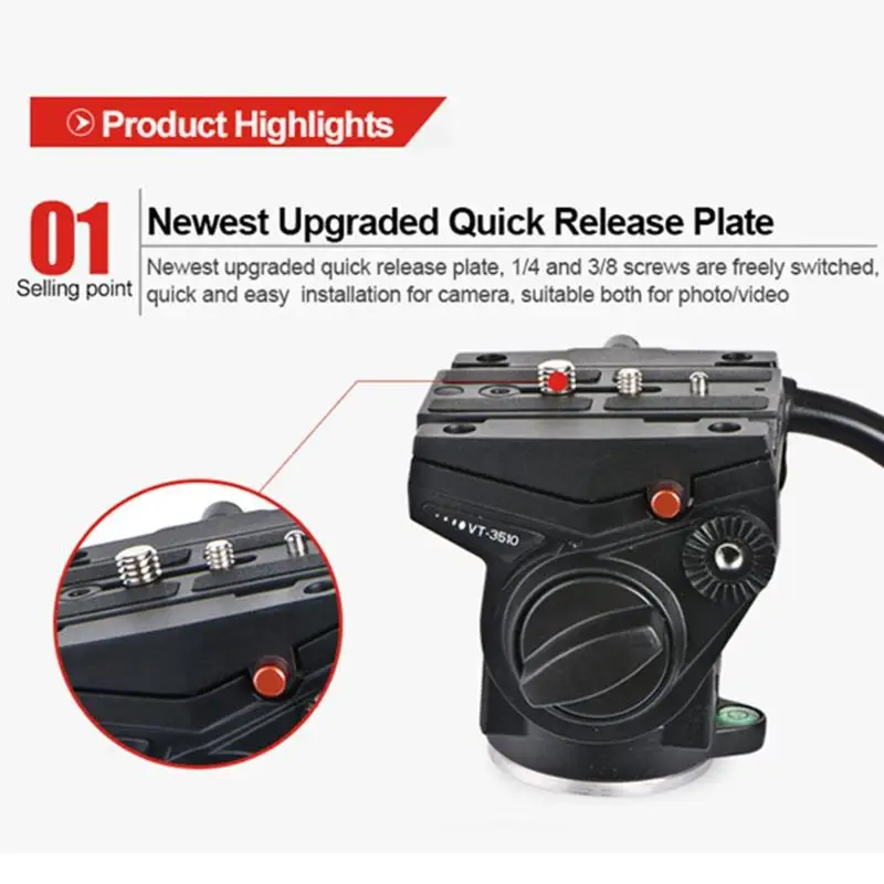 Online Kingjoy VT 3510 cabeza de trípode panorámica hidráulica fluida cabeza de vídeo para trípode monopié soporte de cámara móvil SLR DSLR
