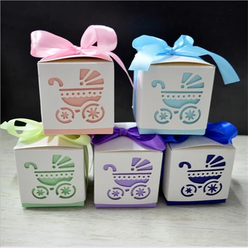

50pcs Baby Carriage Birthday Party Decorations Kids Birthday Favor Boxes Candy Box Baby Shower Party Decoration With Ribbon