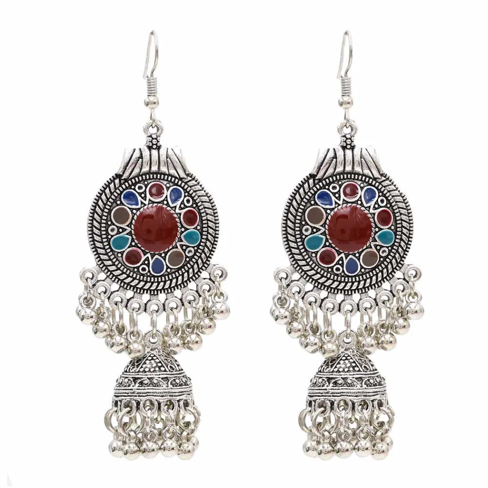 Этнические индийские Jhumka Jhumki винтажные Серебряные Колокольчики массивные цветочные длинные висячие мексиканские цыганские серьги окисленные ювелирные изделия в стиле бохо