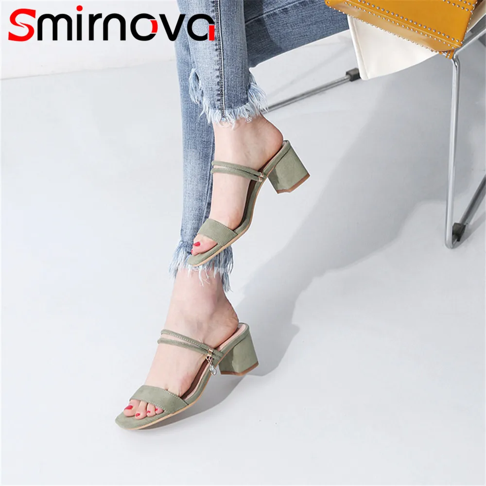 

Smirnova fashion square heel 2020 summer new shoes woman casual comfortable sandals women suede leather high heels shoes