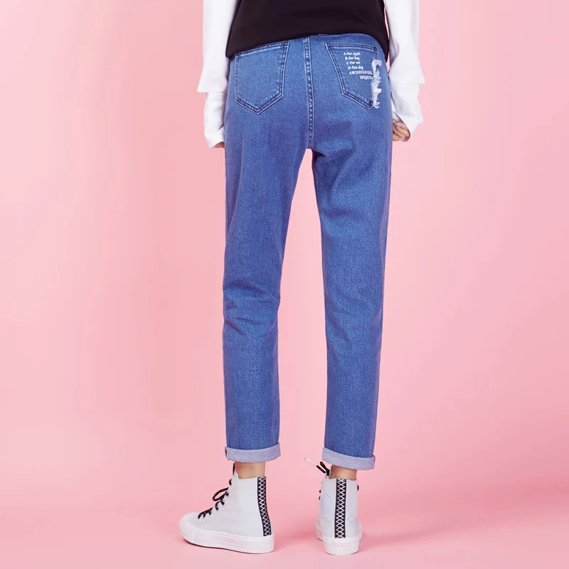 

LEIJIJEANS New arrival spring vintage light blue women harem jeans plus size for mid waist tassel women jeans 9015