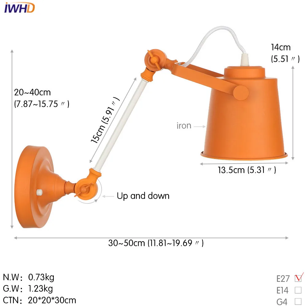 IWHD железная Регулируемая цветная настенная лампа светодиодный Скандинавское настенное освещение в стиле лофт винтажный промышленный Wandlamp Ретро настенный светильник для домашнего освещения