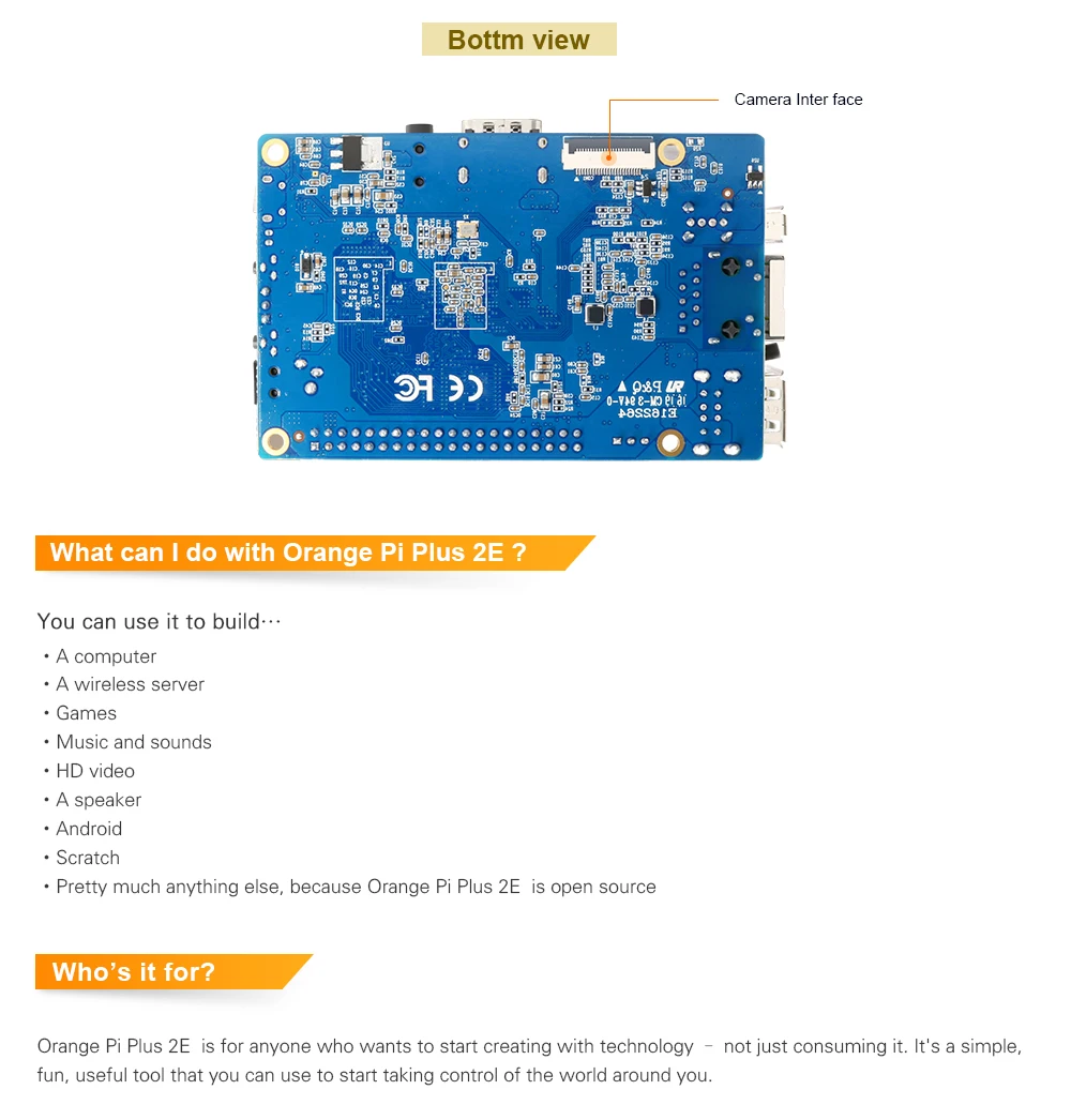 Оранжевый Pi Plus 2e SET4: Pi Plus 2e+ адаптер питания Поддержка Android, Ubuntu, Debian