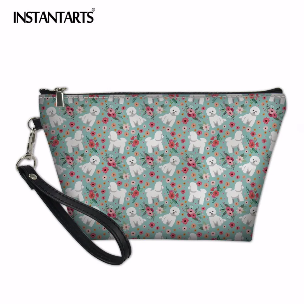 

INSTANTARTS Bichon Frise Flower 3D Printing Makeup Bags Cute Dog Cosmetics Pouchs For Travel Ladies Pouch Women Cosmetic Bag