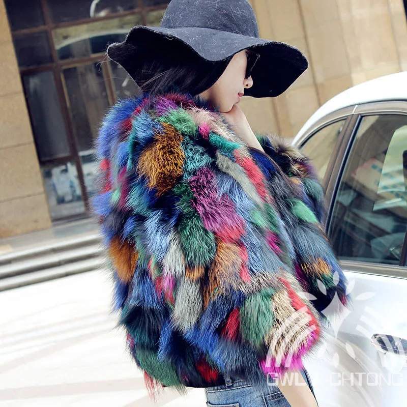 Женское пальто из натурального Лисьего меха, модные разноцветные меховые куртки для девушек, верхняя одежда на заказ любого размера