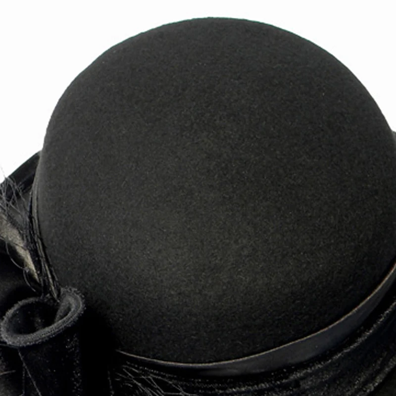 FS черные церковные шляпы женские элегантные для осени зимы с большими широкими полями шерсть фетровая шляпа цветок котелок Дамы Fedora Cloche Femme