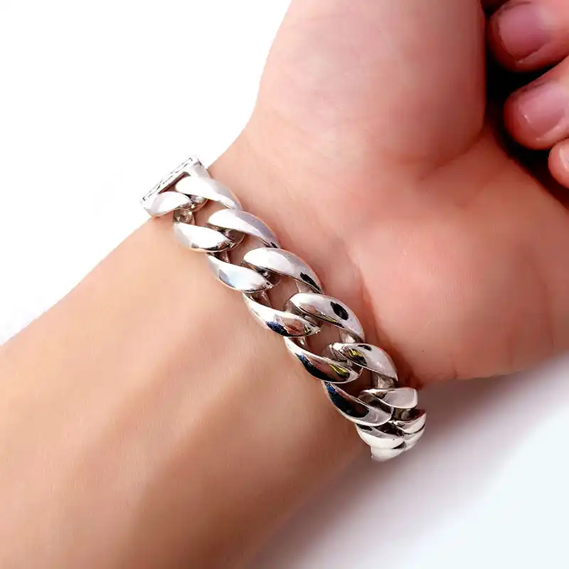 Zabra Real 925 Silver Men S Bracelet 12mm Wide Smooth Flower Safe 925 Silver Men S Bracelet 12mm Wide