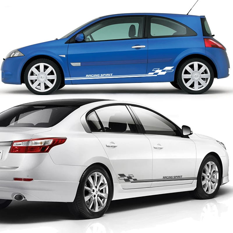 

2PCS Vinyl Decal Door Side Stripes Skirt Car Body Stickers Auto Sport Styling Graphics For For Renault Sandero Twingo