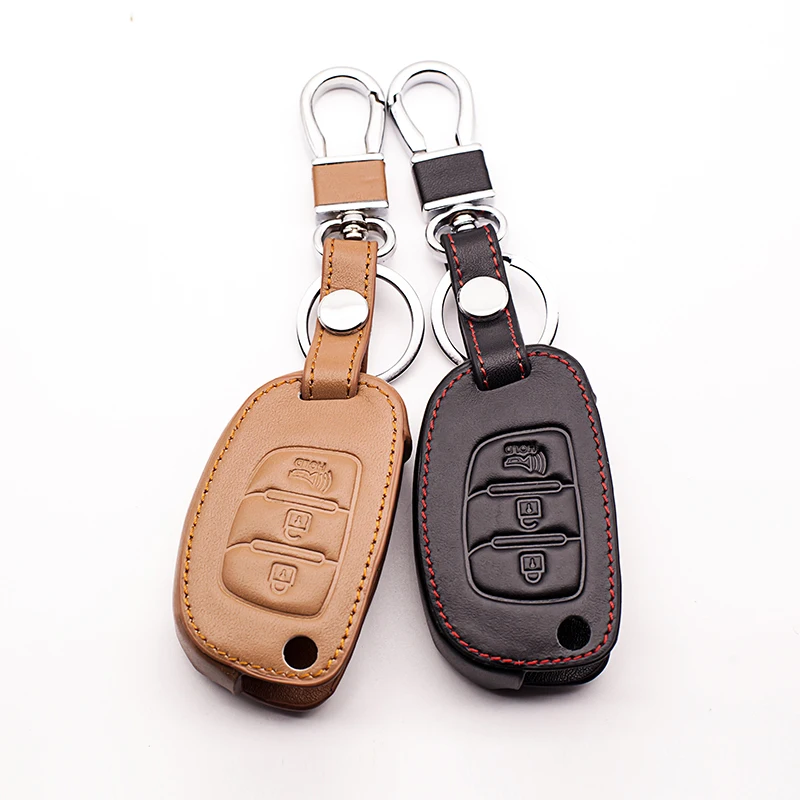 

Black Chain Genuine Leather Remote Key Case Cover for Hyundai i10 i20 i30 HB20 IX25 IX35 IX45 Key cover car keys accessories
