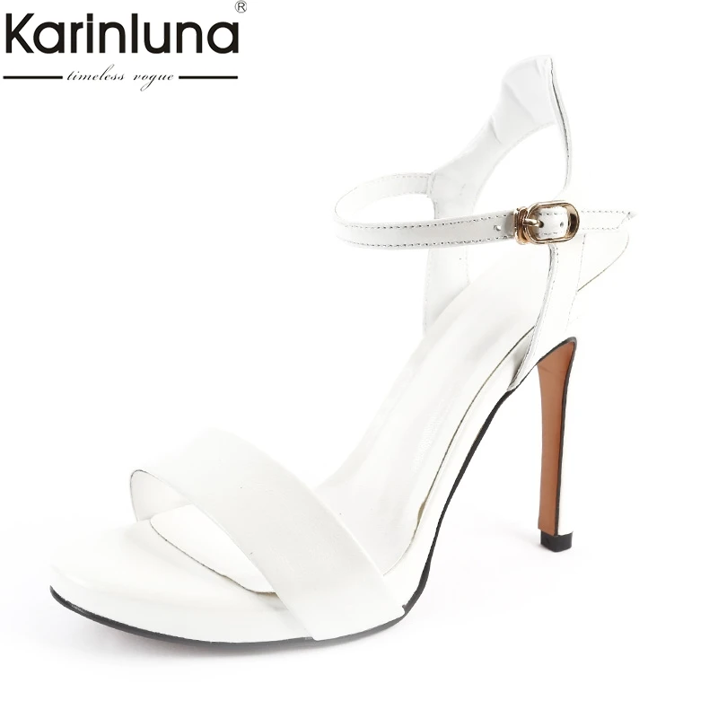 

Karinluna Genuine Leather Sheepskin Sexy Thin High Heels Women Shoes Party Sandals Woman Summer ankle-strap Shoeswoman