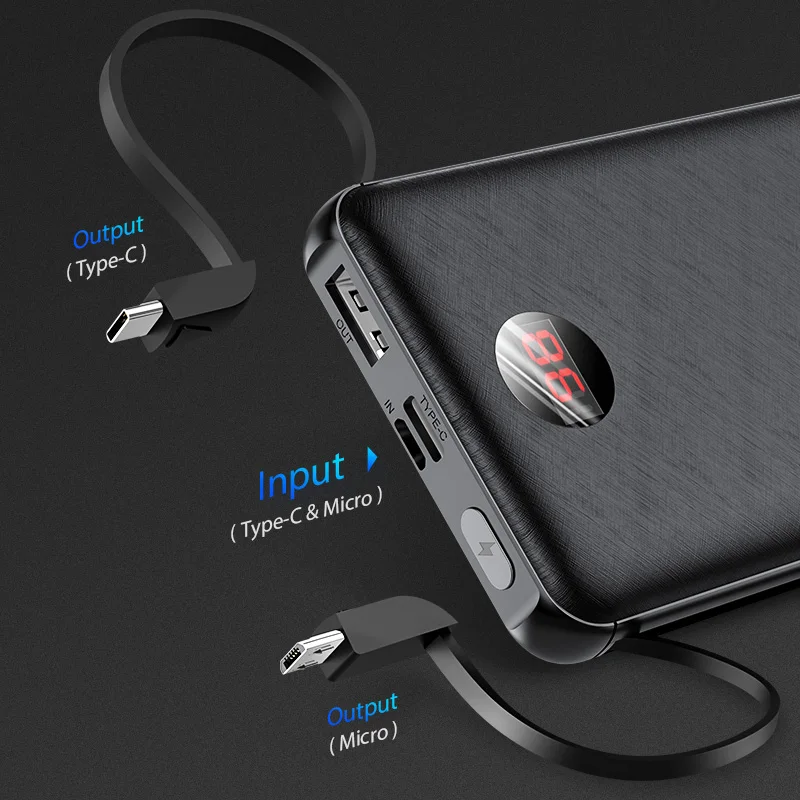 USAMS power Bank светодиодный дисплей mi ni power bank Внешняя батарея Poverbank зарядка Pover bank с usb-кабелем для xiaomi mi iPhone