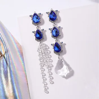 

New Luxury Water Drop Rhinestone Crystal Tassel Asymmetry Long Dangle Earrings Statement Exaggerated Women Jewelry Brinco 6M2030