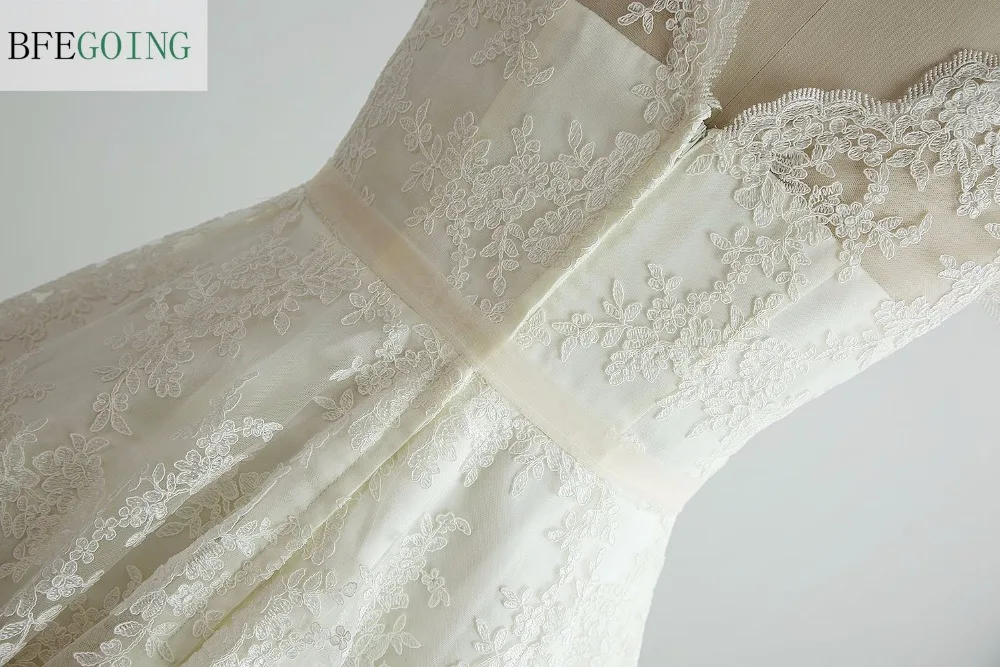 Слоновой кости кружева v-образным вырезом A-Line свадебное платье длиной до колена кепки рукава реальные/оригинальные фотографии на заказ