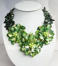 New Fashion Green Flower Necklace With Mother of Pearl Shell Romantic Wedding Jewelry Wholesale Free Shipping SP011