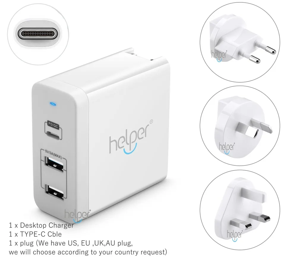 

USB-C Charger Adapter Power Delivery QC 3.0 Type-C PD 3 Port Fast Charger for DELL HP ACER Razer samsung