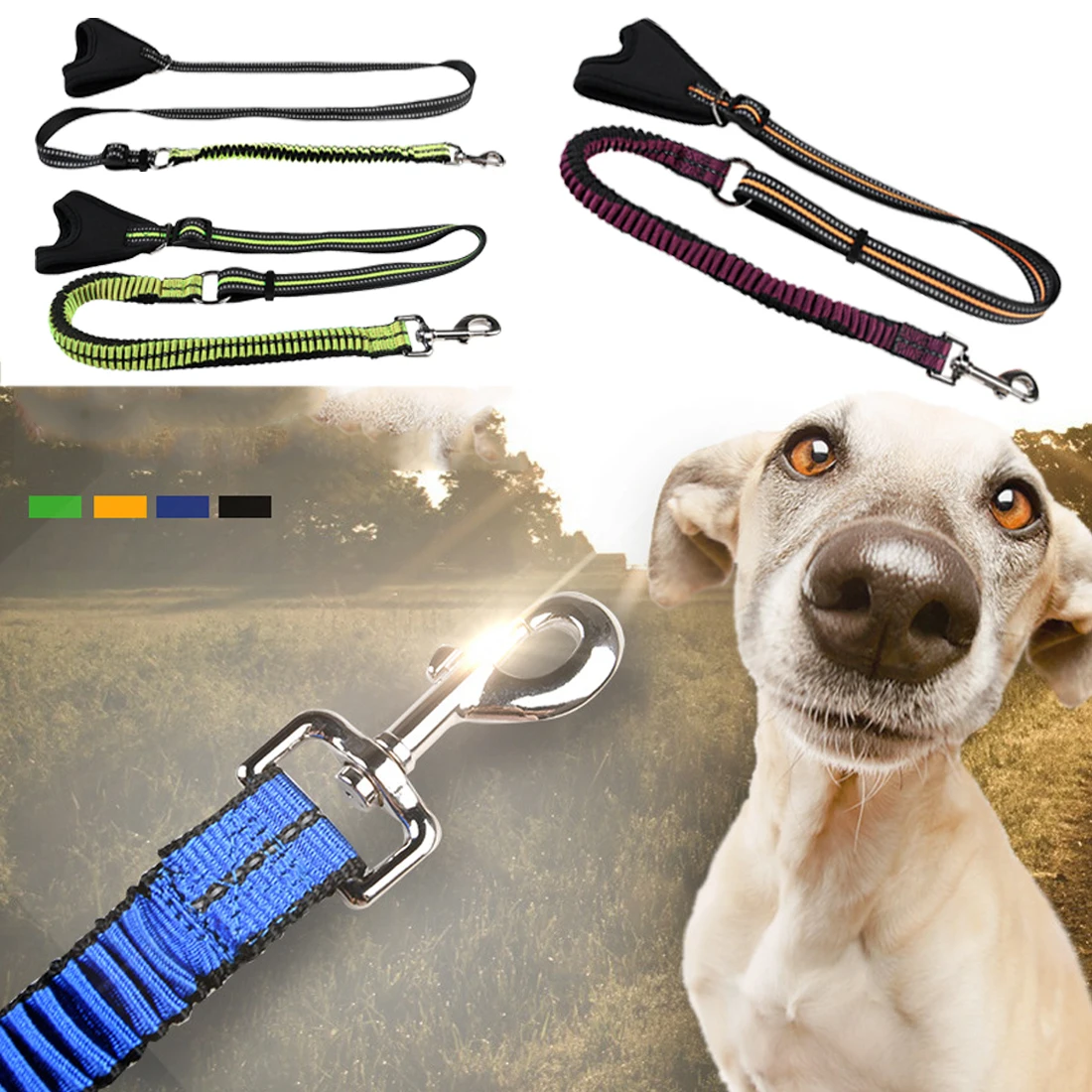 Nylon Pet Dog Leash Running Adjustable Reflect Light Flexible Safety