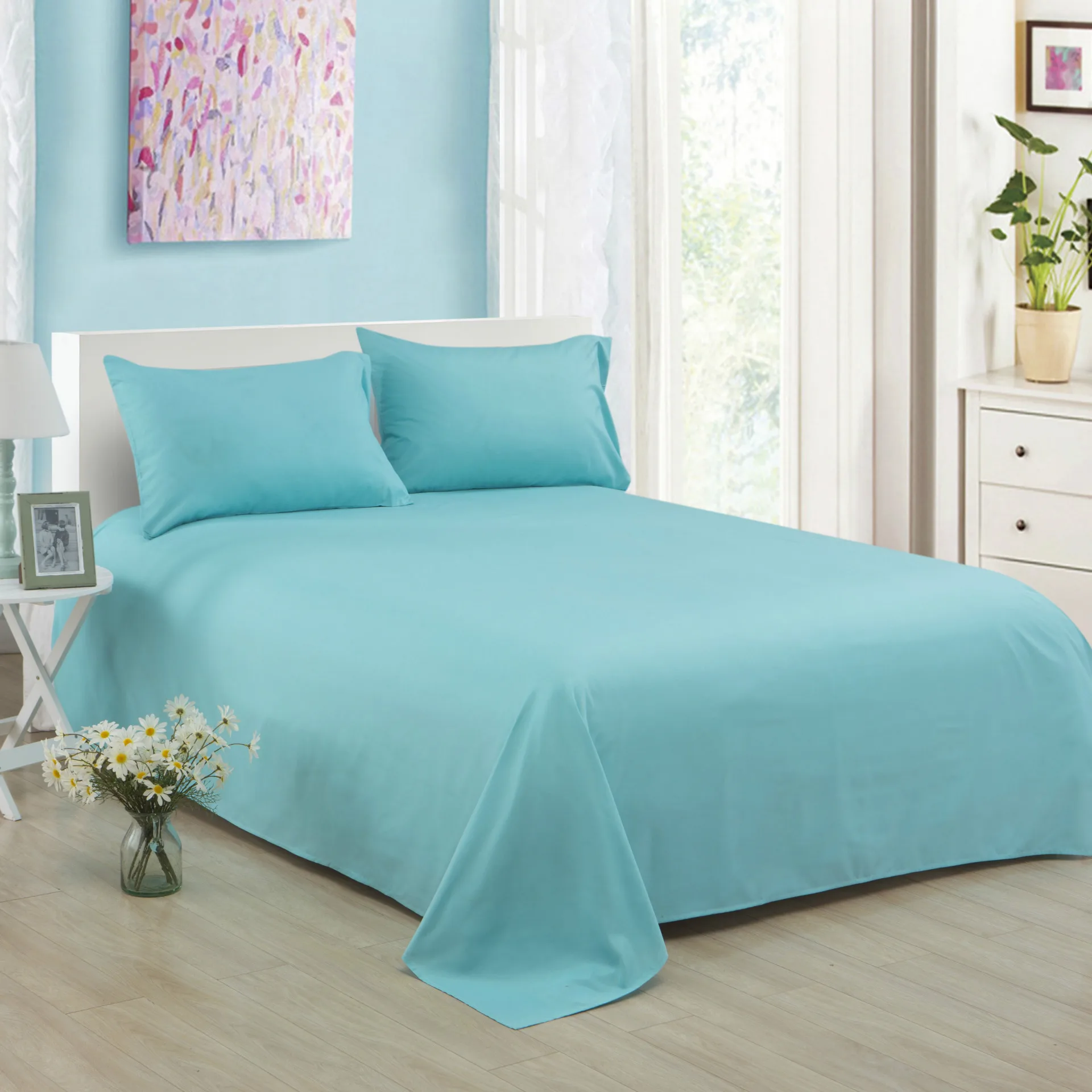 ropa de cama Solid color polyester cotton bed sheet hotel home 1.2 / 1.5 / 1.8 / 2 m bed factory wholesale can be customized
