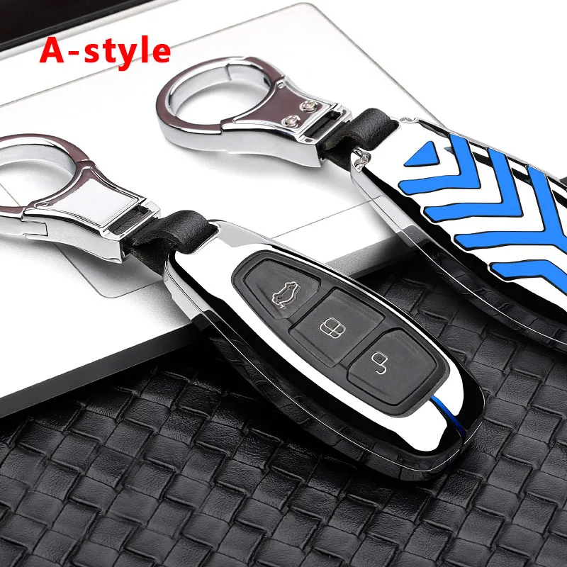 Car styling key case remote control keychain For Ford key cover Focus MK3 MK4 Mondeo galaxy ecosport Kuga ST Automotive products - Название цвета: A Silver Blue