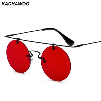

Kachawoo rimless sunglasses for women flat top metal yellow red lens vintage round sun glasses men gold retro unisex
