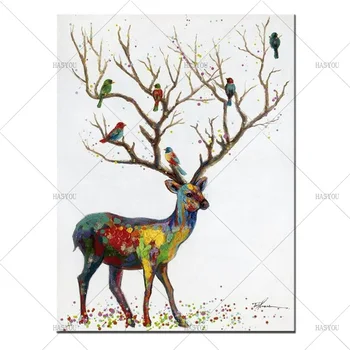 

Best Newest Home Decor Beautiful Colorful Deer Wall Picture Handmade Canvas Oil Painting For Living Room As Christmas ift