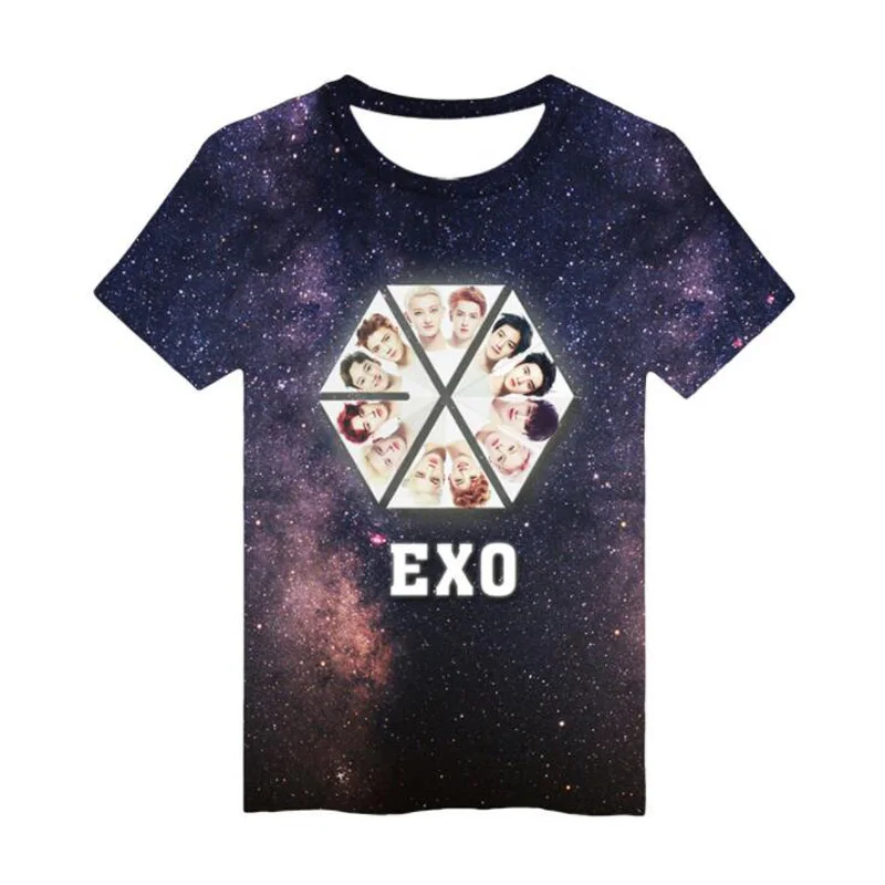 Женская футболка 2018 K POP KPOP EXO BAEKHYUN CHANYEOL LUHAN SEHUN XIUMIN SUHO Kawaii 3D Футболка женская одежда