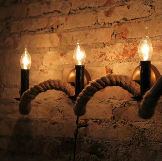 American country retro creative cafe/living room/bedroom Hemp rope wall lamp