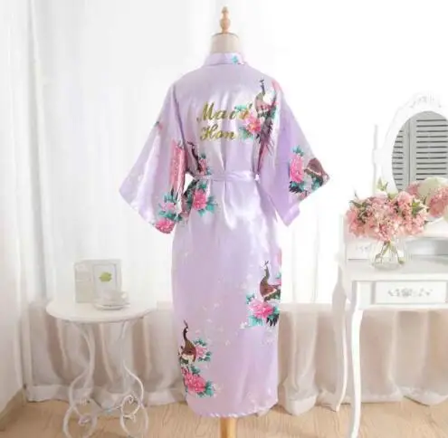 Шелковый халат для невесты, платье подружки невесты, халат для матери, женские атласные свадебные кимоно, сексуальное платье для сна, женский халат - Цвет: lavender maid of hon