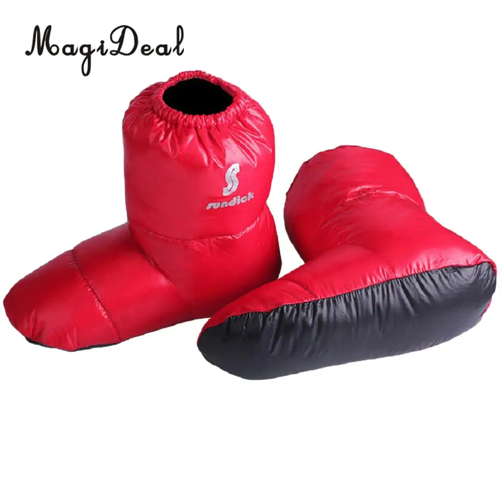 2 Pairs Duvet Duck Down Pull On Indoor Slipper Boots Camping Hiking Tent Booties for Sleeping Bag Footwear