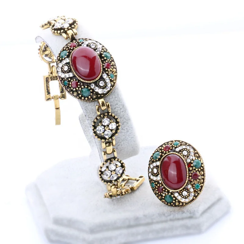 Женский винтажный браслет с красным кристаллом золотого цвета 2 шт./лот|jewellery