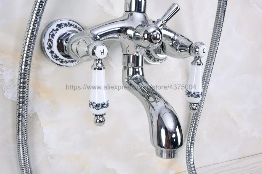 Polished Chrome Bathtub Faucets Hand Rain Shower Head Tap Luxury Ceramic Telephone Wall Bath Faucet Nna244