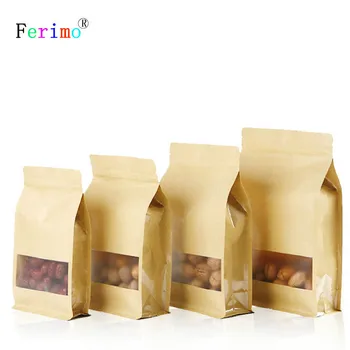 

100pcsKraft Paper Zip Lock Stand Up Bag Food Candy Packaging Storage Bags Kitchen Supplies Large Small Pouch Package With Window