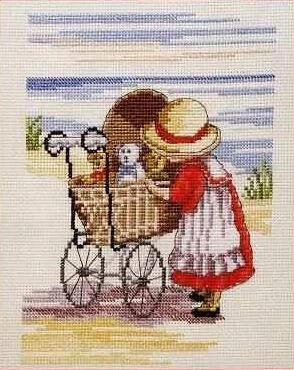 CS-1963 Cross Stitch Kit Baby Minding All Our Yesterdays Little Girl and Baby Bear Baby Sitting