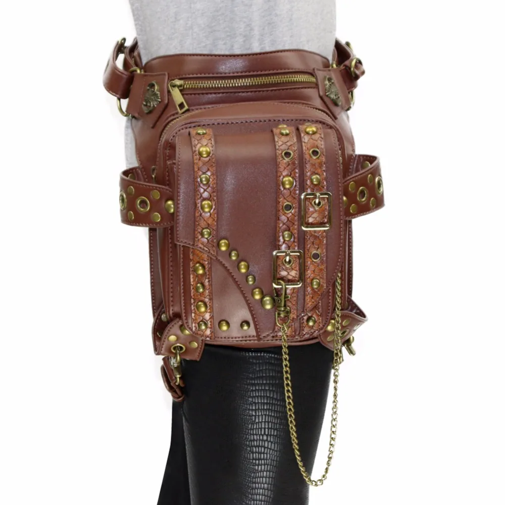 Gear Duke Steampunk Waist Pack Bag Retro Rock Gothic brown Fanny Bag Pack Shoulder Bag Vintage Men Women Leather Leg Bag