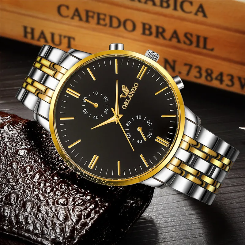 Men Watches New ORLANDO Fashion Quartz Watch Men's Silver Gold Plated Stainless Steel Wristwatch Masculino Relogio Drop Shipping