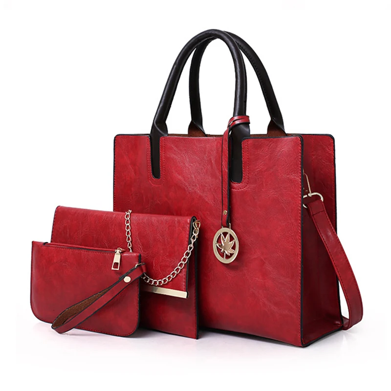 

Women's Shoulder Bag 3PCS mini handbag+tote bag+ Crossbody bag Chain female bags set High quality PU leather