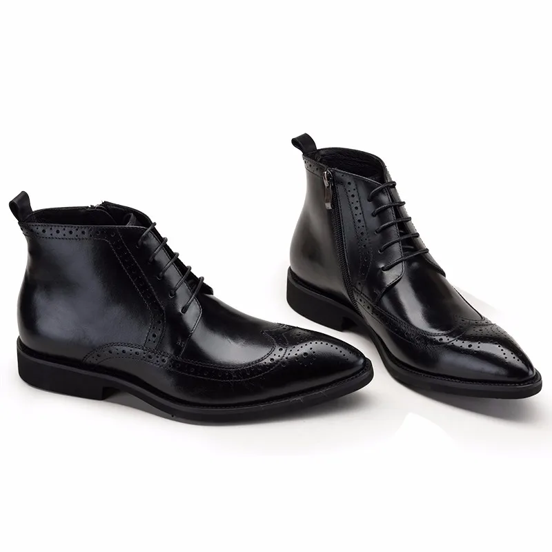 Модные черные/коричневые оксфорды мужские Ботильоны Модельные туфли из натуральной кожи Мужская официальная обувь