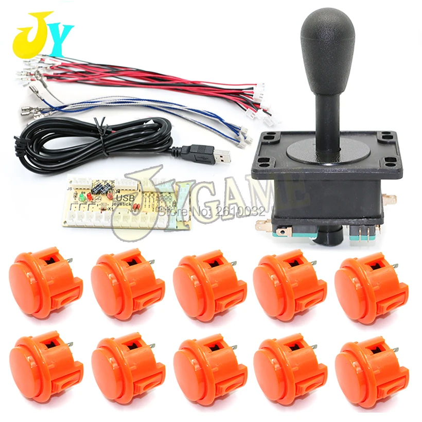 

American Style Handle Arcade DIY Kit Zero Delay Board+ 30mm Push Buttons + HAPP Style Jotstick With Black Battop ball
