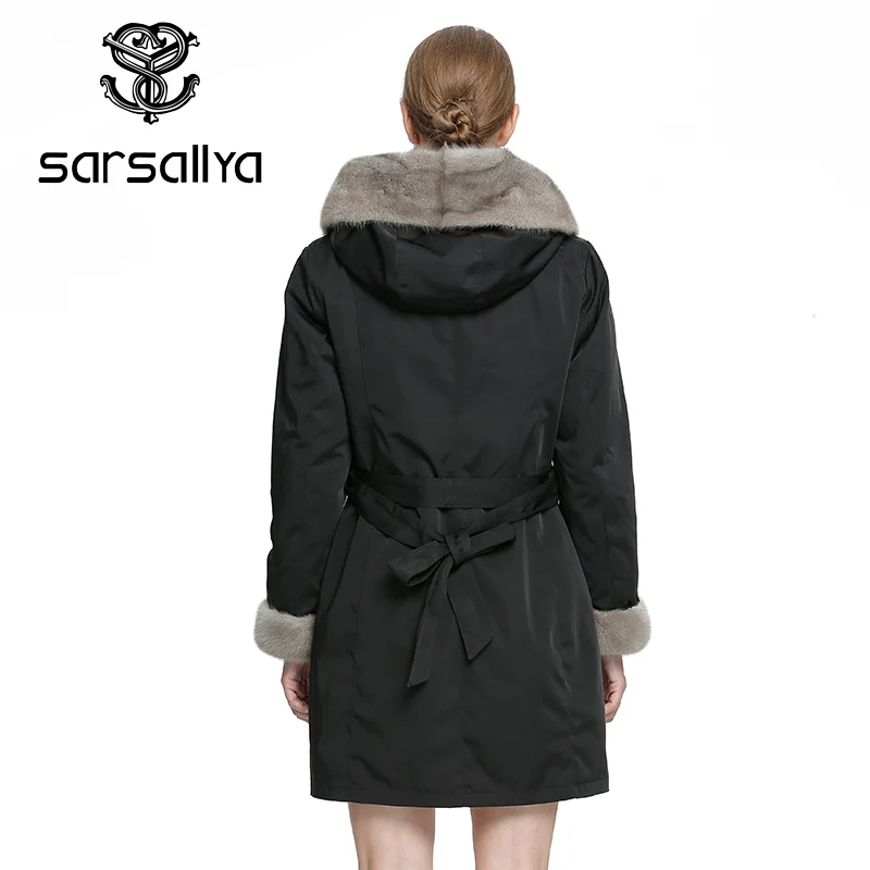 SARSALLYA Woman Coat Fashion Natural Mink Fur Jacket Women Real Fur Coat Jackets Detachable Leather Clothing Overcoat Female