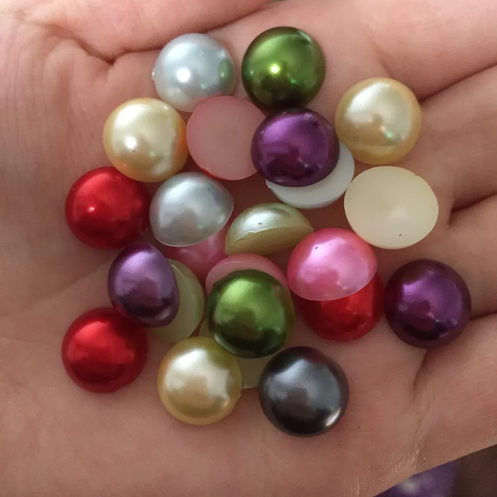 

DIY 12mm 100pieces/lot Random mixing Half plastic Pearl Bead Flat Back Scrapbook Flatback Beads wedding decoration VJ12